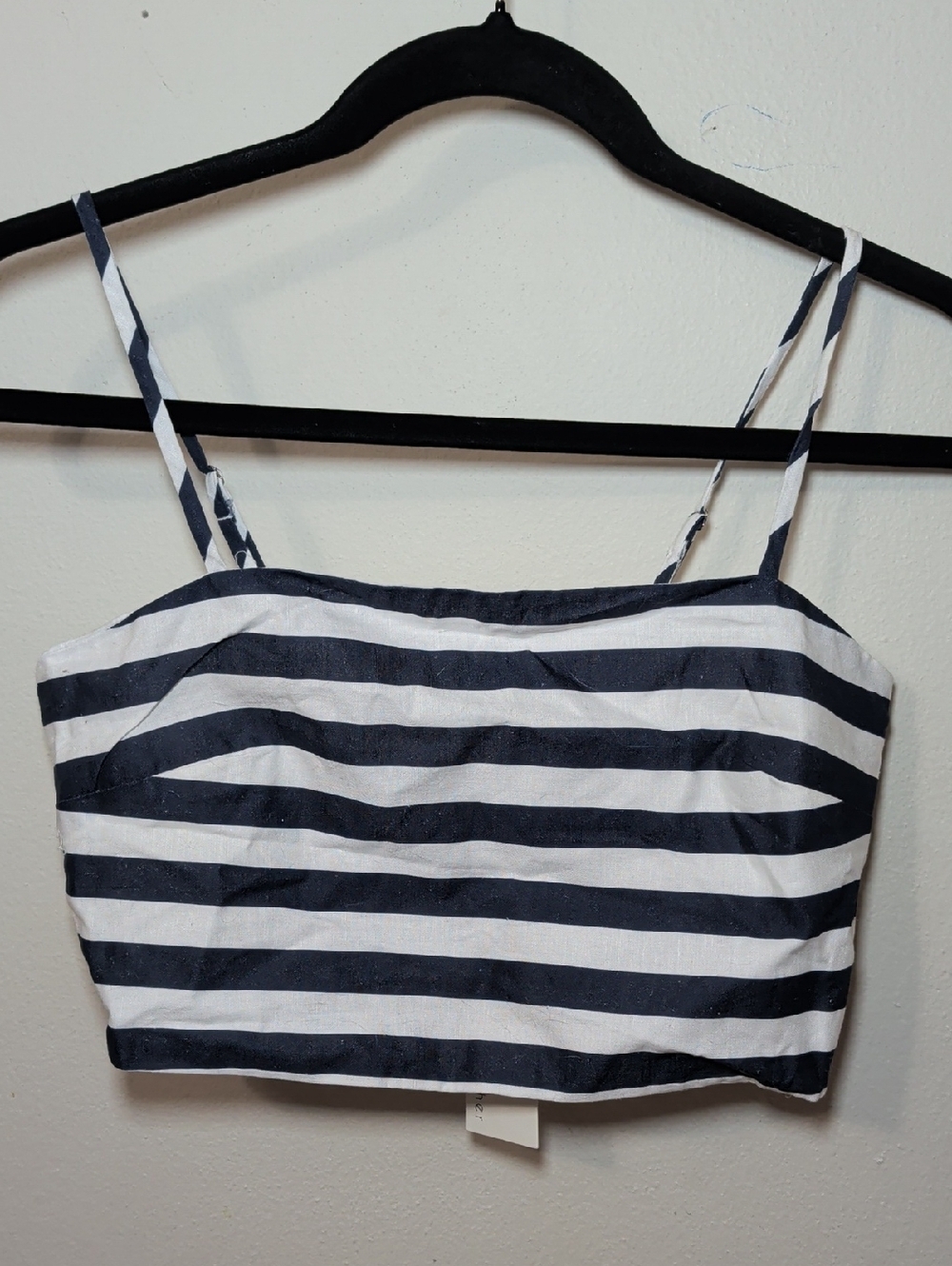 By Together Linen + Cotton Crop Top Navy + White Striped Spaghetti Strap Size S